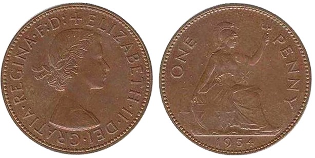 Elizabeth II 1954 Penny (UK) Bronze